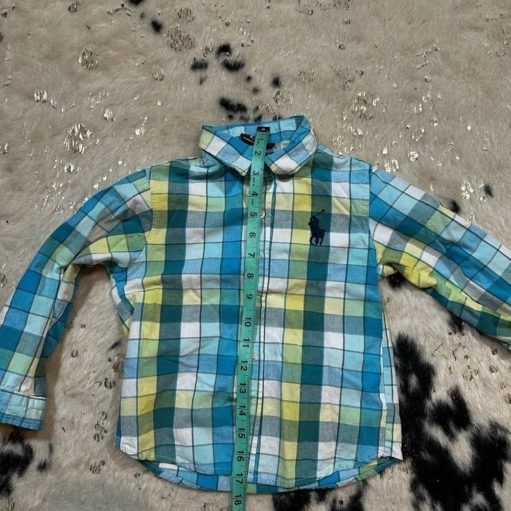 Ralph Lauren Boys Blue Plaid Long Sleeve Button Down Shirt Size 9